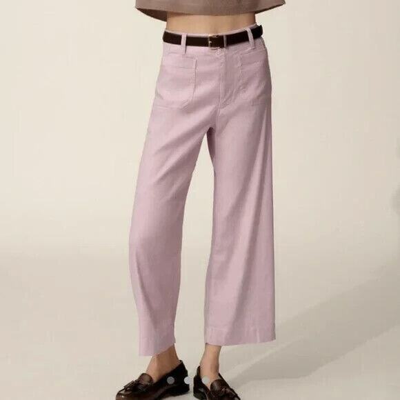 NWT thropologie The Colette Cropped Wide-Leg Linen Pants Sz 30P Lavender 7B408 - Picture 1 of 16
